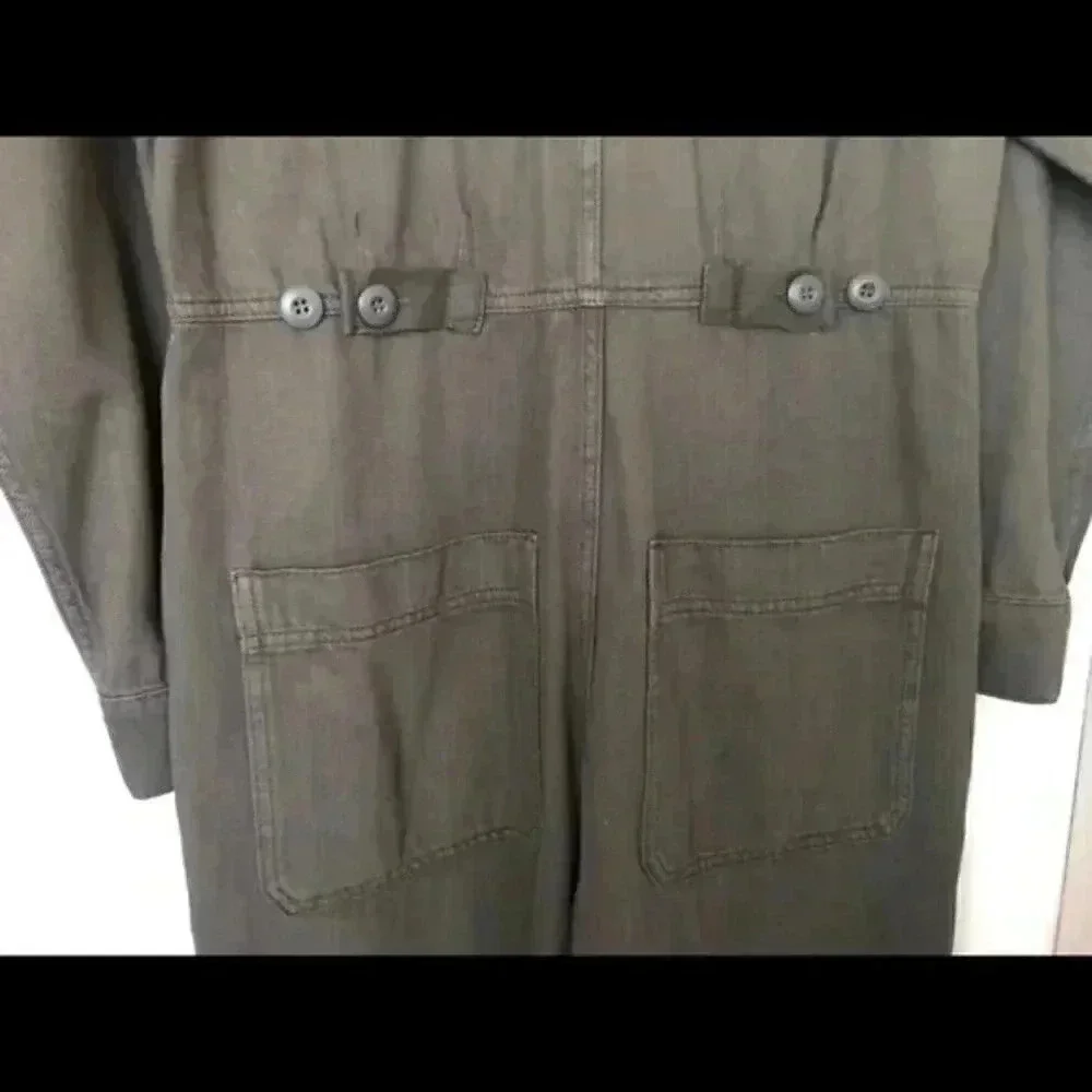 Free People Jumpsuit Utility Gia Coverall Slouchy Olive Distressed Patch Pockets